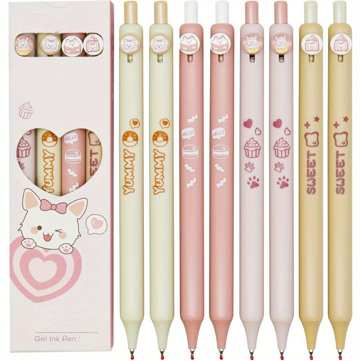 8pcs Cute Cat Pens with Retractable Gel Pens - Kawaii Kitten Design, Black Ink, Durable Plastic, Perfect for Cat Lovers, School, Office, and Party Favors, Cat Accessories, School Stationery, Playful Design, Smooth Writing