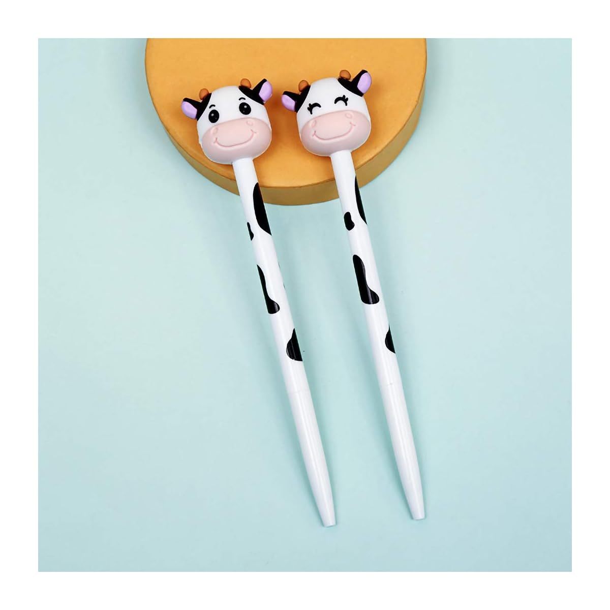 Set of 6 Retractable Gel Pens Featuring a Cute Milk Cow Design, with 0.5Mm Black Gel Ink, Ideal As Promotional Gifts for Schools And Offices.