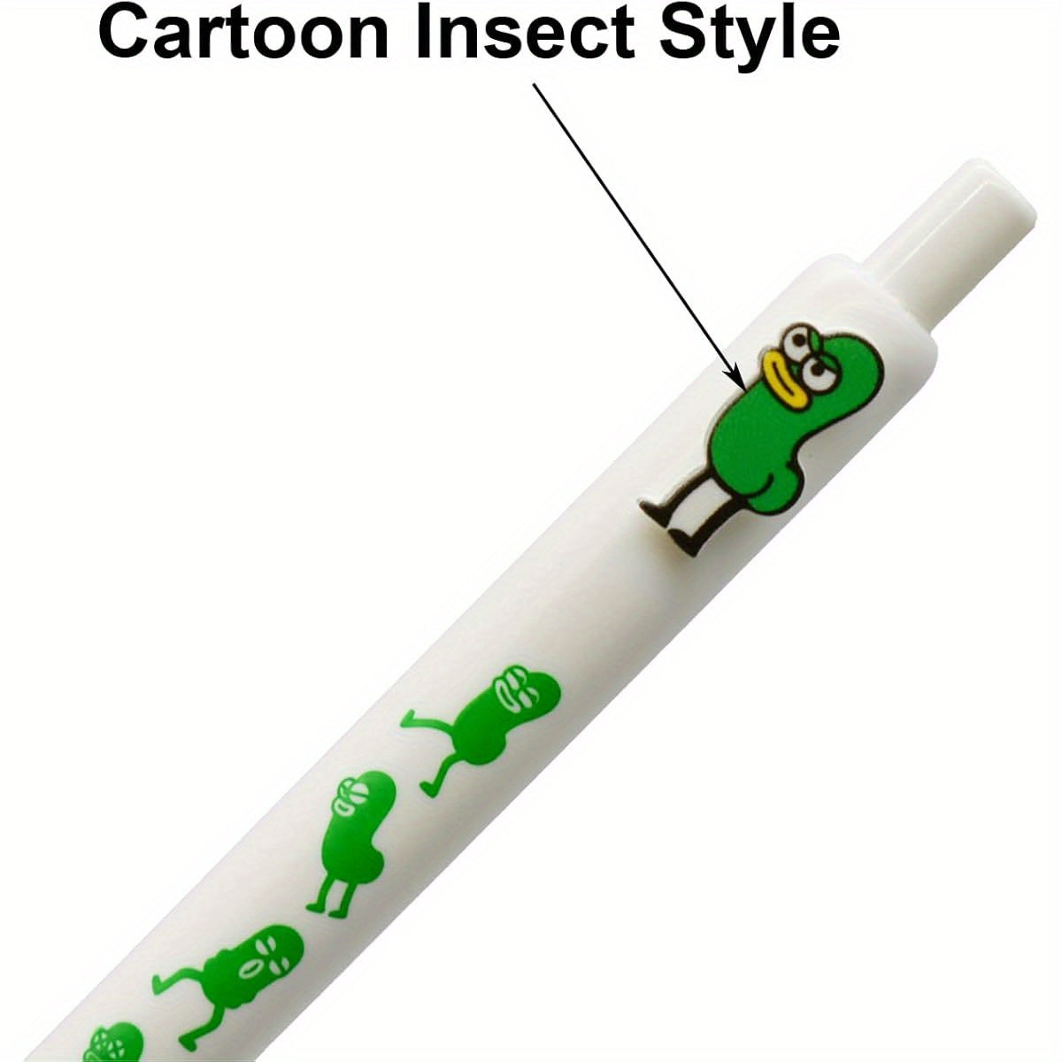8pcs Cartoon Green Insect Gel Pens Retractable Cute Bugs Pens Little Worm Pens Balck Ink for School Home Office Supplies Birthday Gifts, Office Stationery, Study Essentials, Whimsical Writing Tools, Fun Design, Comfortable Grip, Fine Point Pen, Novelty