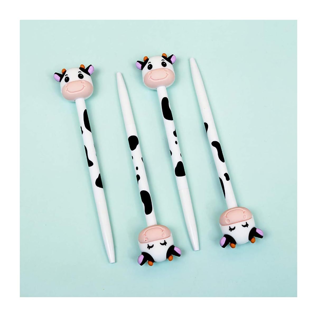 Set of 6 Retractable Gel Pens Featuring a Cute Milk Cow Design, with 0.5Mm Black Gel Ink, Ideal As Promotional Gifts for Schools And Offices.