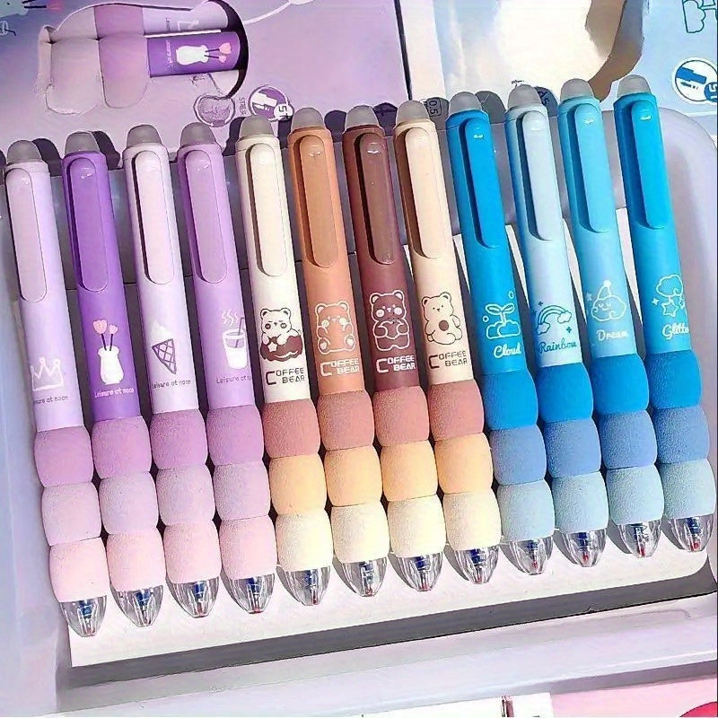 1 Set(4pcs) Cute Cartoon Erasable Gel Pens for Writing, Soft Grip Retractable 0.5mm Fine Point Erasable Gel Pen with Black/Blue Refill, Kawaii Stationery Office Supplies And Accessories, Cute Gel Pens, Fancy Pen, Needle Tip Pens, Cute Pens Bulk, School