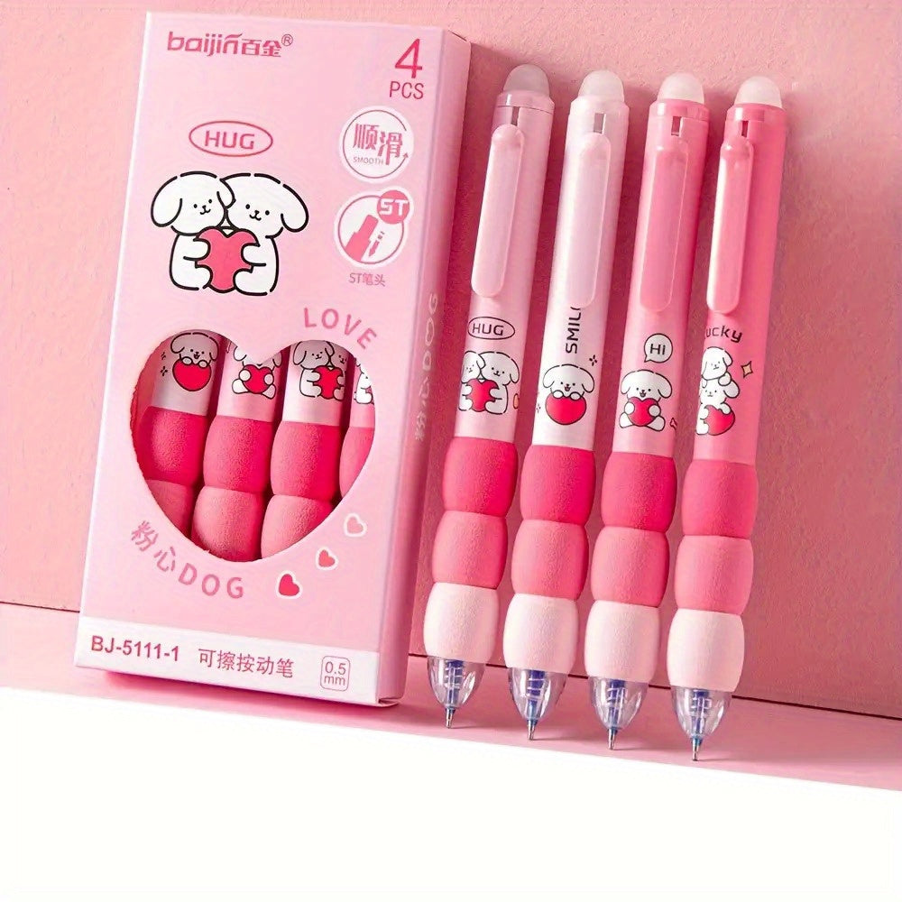 1 Set(4pcs) Cute Cartoon Erasable Gel Pens for Writing, Soft Grip Retractable 0.5mm Fine Point Erasable Gel Pen with Black/Blue Refill, Kawaii Stationery Office Supplies And Accessories, Cute Gel Pens, Fancy Pen, Needle Tip Pens, Cute Pens Bulk, School