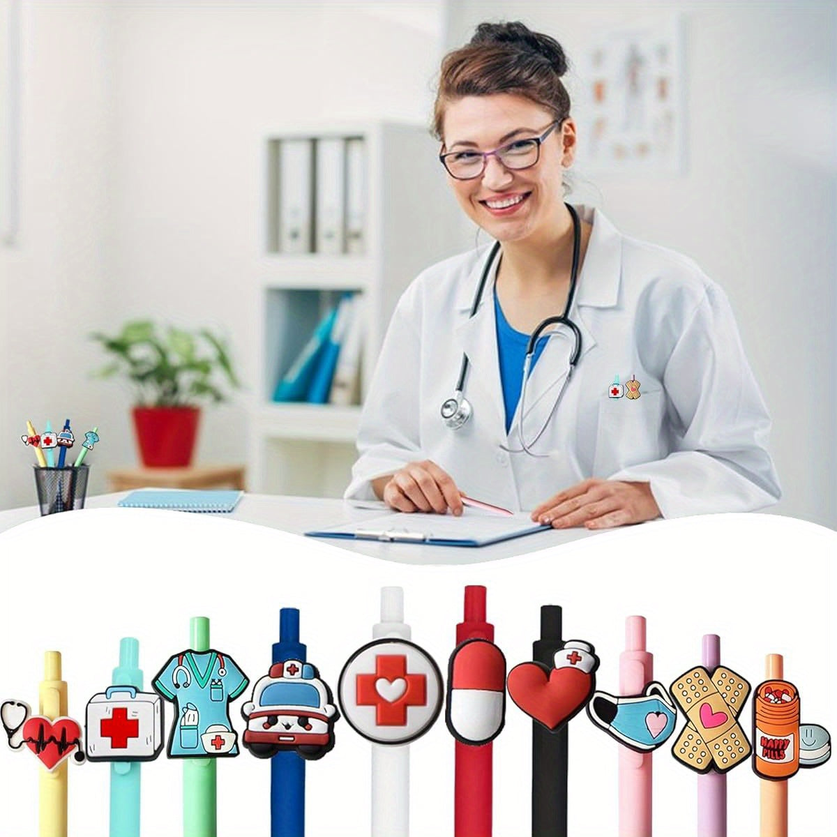 10pcs Cute Nurse Pens, Fun Cartoon Nurse Pen, Retractable Gel Ink Pens, Multi- Functional Writing Tools for Nurses, Medical Assistant Students, Woman Gifts, Nurse Gifts, Nursing Student Accessories, Healthcare Accessories, Nurse Station Essentials, Fun