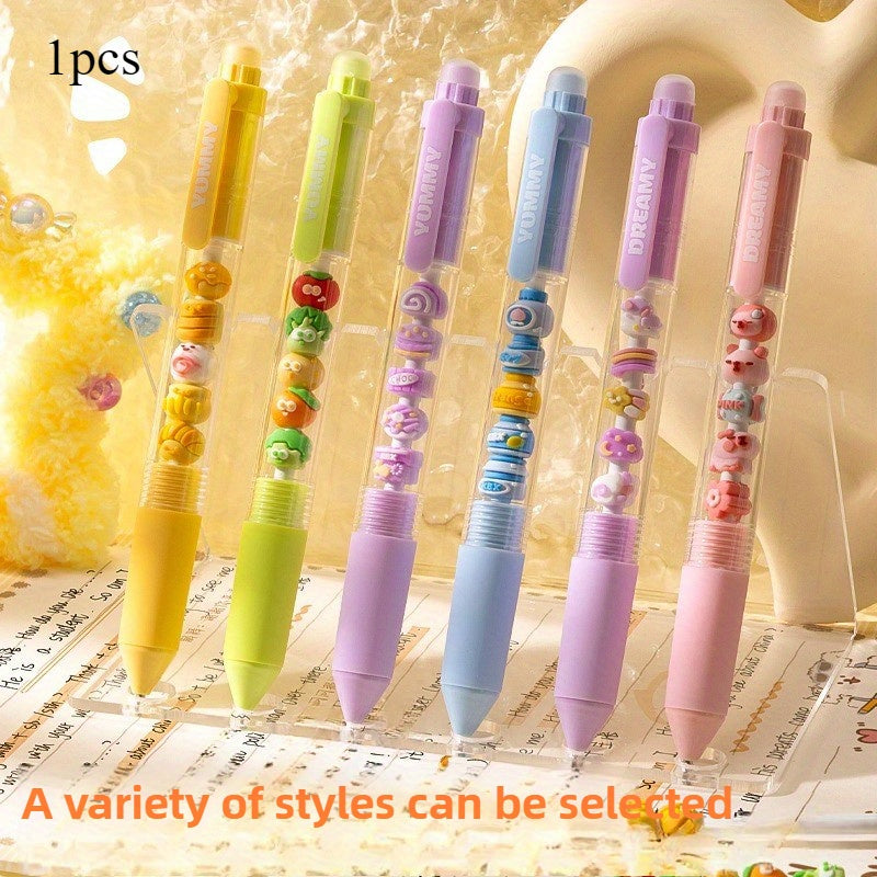 Chuanle Cute Cartoon Character Retractable Gel Pen with Eraser - Quick-Drying Brush Tip, Vibrant Colors & Smooth Writing, Medium Tip Ballpoint Pen for School, Office, DIY, Birthday Gifts, Playful Design with Heart & Star Patterns, No Feathering, Durable &