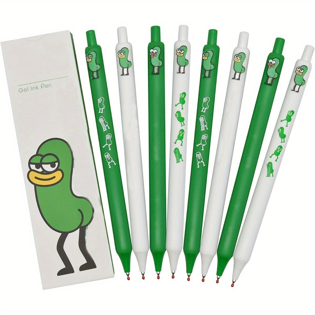 8pcs Cartoon Green Insect Gel Pens Retractable Cute Bugs Pens Little Worm Pens Balck Ink for School Home Office Supplies Birthday Gifts, Office Stationery, Study Essentials, Whimsical Writing Tools, Fun Design, Comfortable Grip, Fine Point Pen, Novelty