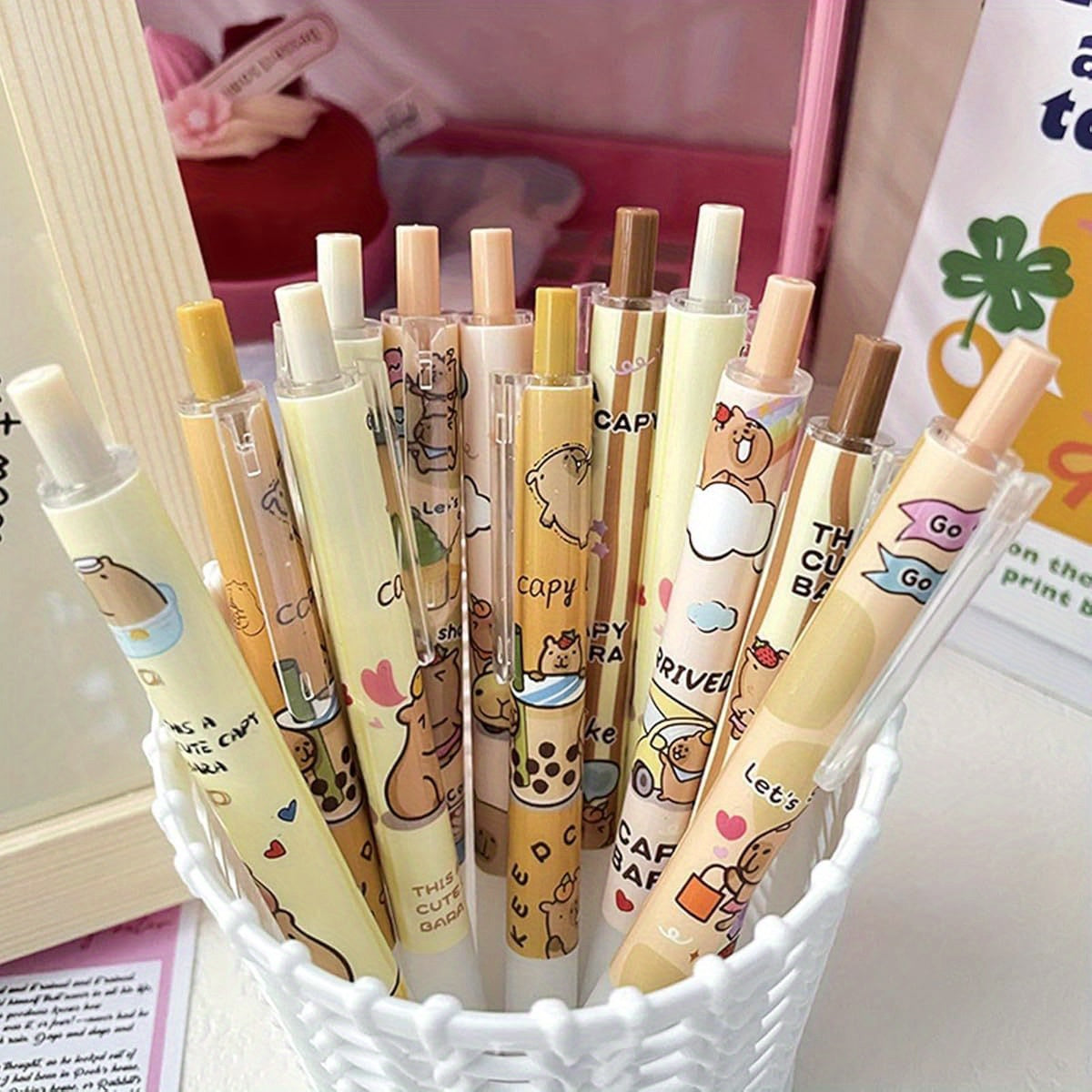 6pcs Capybala Retractable Cute Cartoon Capybara Pens 0. 5mm Black Ink Soft Grip Gel Ink Aesthetic Office School Supplies for Girls Boys Women Men, Cute Gel Pens, Fancy Pen, Needle Tip Pens, Cute Pens Bulk, School Pens, Ink Gel Pens, Notetaking Pens,