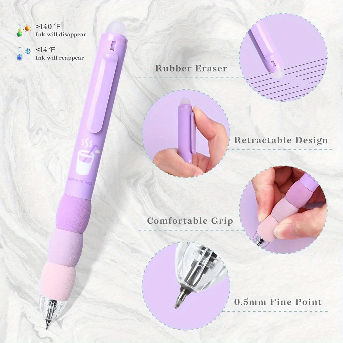 18pcs Aesthetic Retractable Erasable Gel Pens, Make Mistakes Disappear, 8 Pens & 10 Refills, Cartoon Smooth Writing Pen, 0. 5mm Black & Blue Ink Pen, Office School Supplies. ( Purple Theme, Pens Set, Fancy Pens for Women, Colored Gel Pens, Cute Pens for,