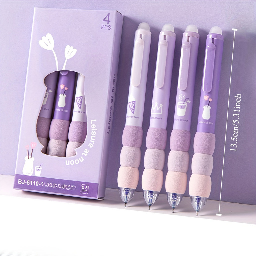 1 Set(4pcs) Cute Cartoon Erasable Gel Pens for Writing, Soft Grip Retractable 0.5mm Fine Point Erasable Gel Pen with Black/Blue Refill, Kawaii Stationery Office Supplies And Accessories, Cute Gel Pens, Fancy Pen, Needle Tip Pens, Cute Pens Bulk, School