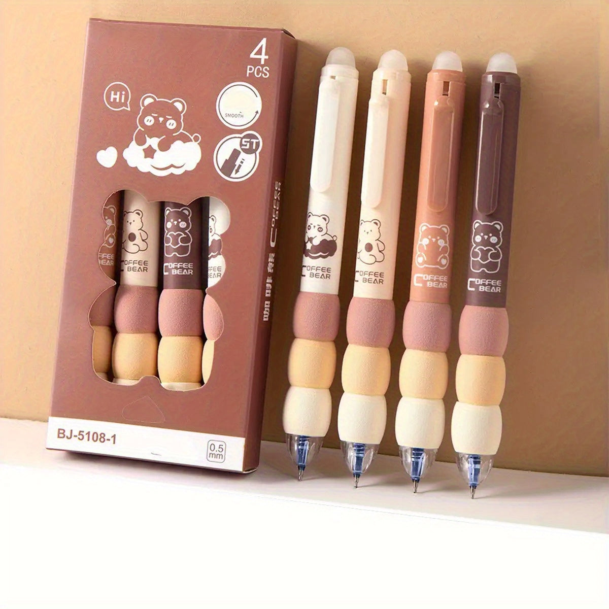 1 Set(4pcs) Cute Cartoon Erasable Gel Pens for Writing, Soft Grip Retractable 0.5mm Fine Point Erasable Gel Pen with Black/Blue Refill, Kawaii Stationery Office Supplies And Accessories, Cute Gel Pens, Fancy Pen, Needle Tip Pens, Cute Pens Bulk, School