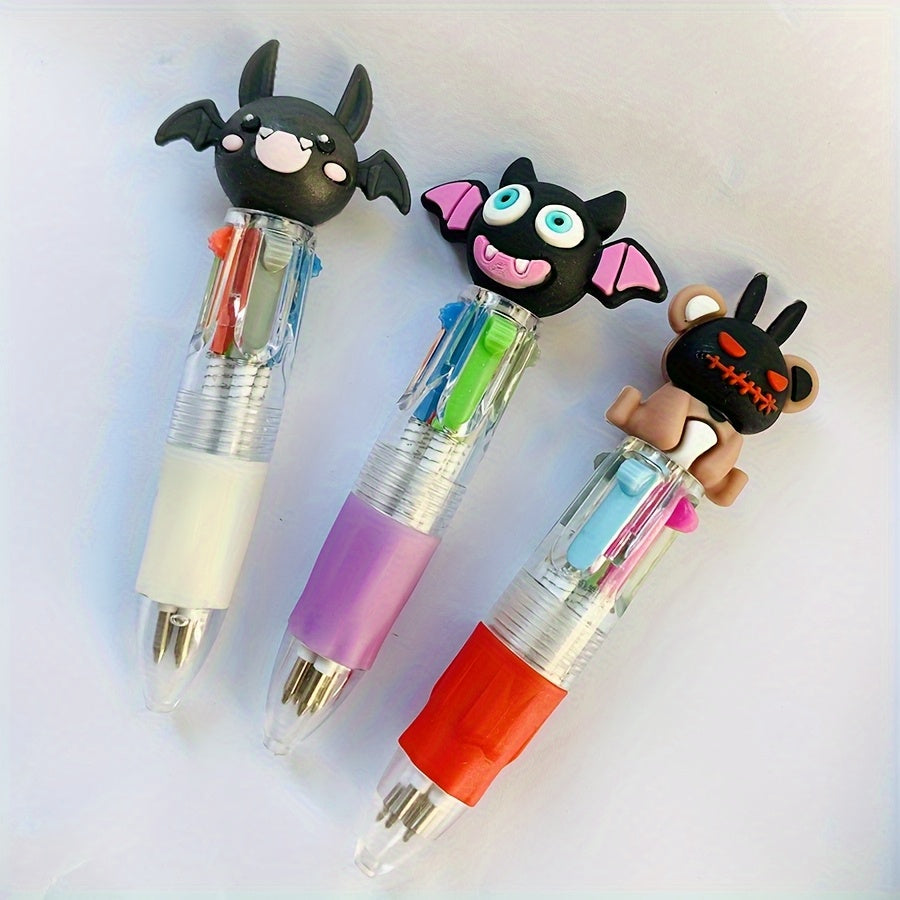 24 Creative Four-Color Halloween Themed Mini Pens Showcasing Eerie Character Tops, Mixed with Four Colors (Green, Blue, Pink, Red), Perfect for Party Gifts, Gifts, And Office Supplies., Party Favors, Office Stationery, Fun Accessories, Playful Style,