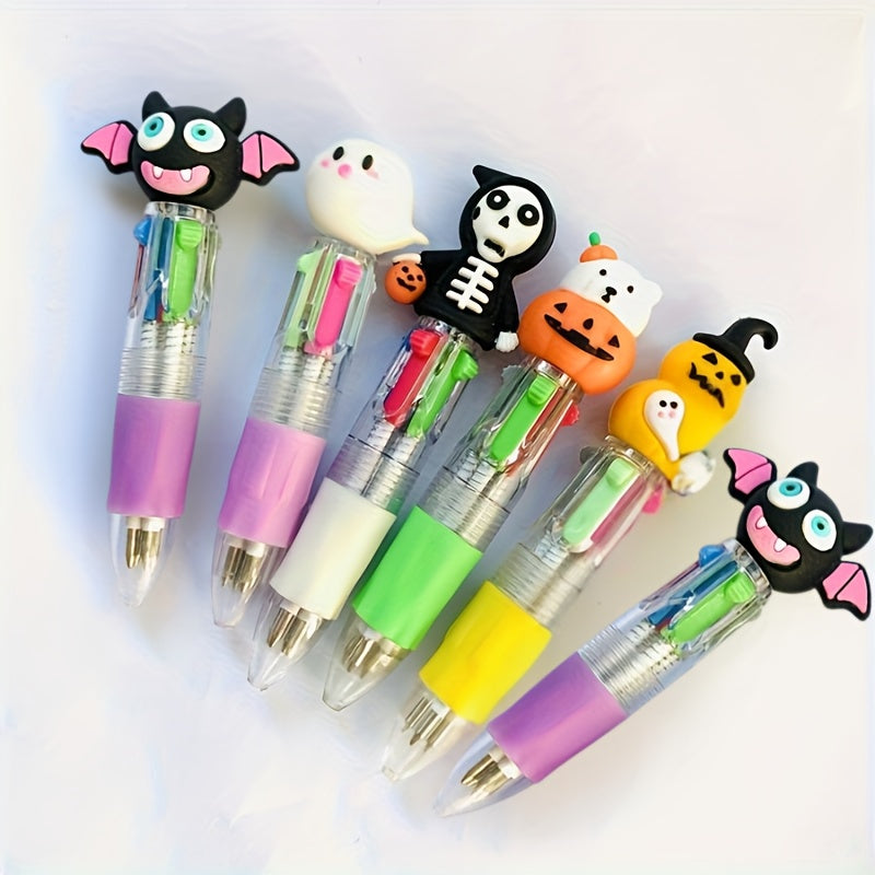 24 Creative Four-Color Halloween Themed Mini Pens Showcasing Eerie Character Tops, Mixed with Four Colors (Green, Blue, Pink, Red), Perfect for Party Gifts, Gifts, And Office Supplies., Party Favors, Office Stationery, Fun Accessories, Playful Style,