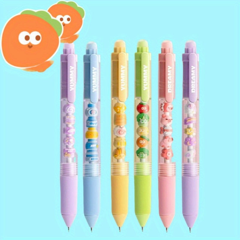 Chuanle Cute Cartoon Character Retractable Gel Pen with Eraser - Quick-Drying Brush Tip, Vibrant Colors & Smooth Writing, Medium Tip Ballpoint Pen for School, Office, DIY, Birthday Gifts, Playful Design with Heart & Star Patterns, No Feathering, Durable &