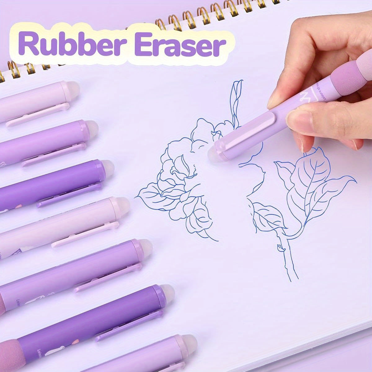 18pcs Aesthetic Retractable Erasable Gel Pens, Make Mistakes Disappear, 8 Pens & 10 Refills, Cartoon Smooth Writing Pen, 0. 5mm Black & Blue Ink Pen, Office School Supplies. ( Purple Theme, Pens Set, Fancy Pens for Women, Colored Gel Pens, Cute Pens for,