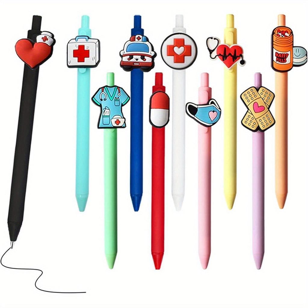10pcs Cute Nurse Pens, Fun Cartoon Nurse Pen, Retractable Gel Ink Pens, Multi- Functional Writing Tools for Nurses, Medical Assistant Students, Woman Gifts, Nurse Gifts, Nursing Student Accessories, Healthcare Accessories, Nurse Station Essentials, Fun
