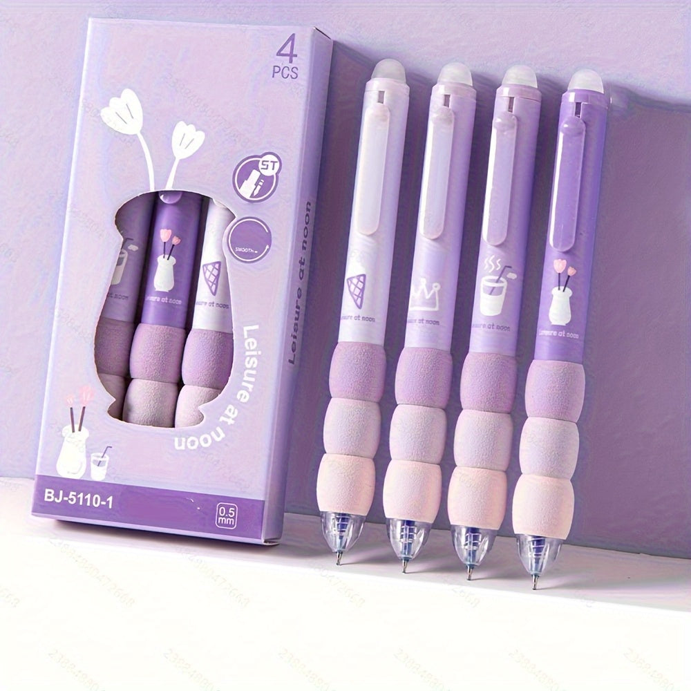 1 Set(4pcs) Cute Cartoon Erasable Gel Pens for Writing, Soft Grip Retractable 0.5mm Fine Point Erasable Gel Pen with Black/Blue Refill, Kawaii Stationery Office Supplies And Accessories, Cute Gel Pens, Fancy Pen, Needle Tip Pens, Cute Pens Bulk, School