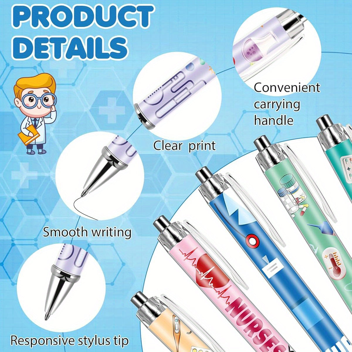 18pcs Nurse Ballpoint Pens Funny Retractable Cartoon Nursing Pens Black Ink Cute Ballpoint for Medical Assistants Nurse Students Appreciation Gifts, Nurse Accessories, Student Essentials, Nurse Gifts, Cute Design, Fun Stationery, Fine Tip, Retractable