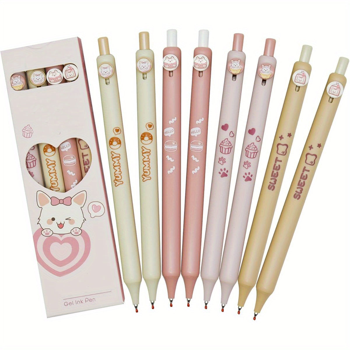 8pcs Cute Cat Pens with Retractable Gel Pens - Kawaii Kitten Design, Black Ink, Durable Plastic, Perfect for Cat Lovers, School, Office, and Party Favors, Cat Accessories, School Stationery, Playful Design, Smooth Writing