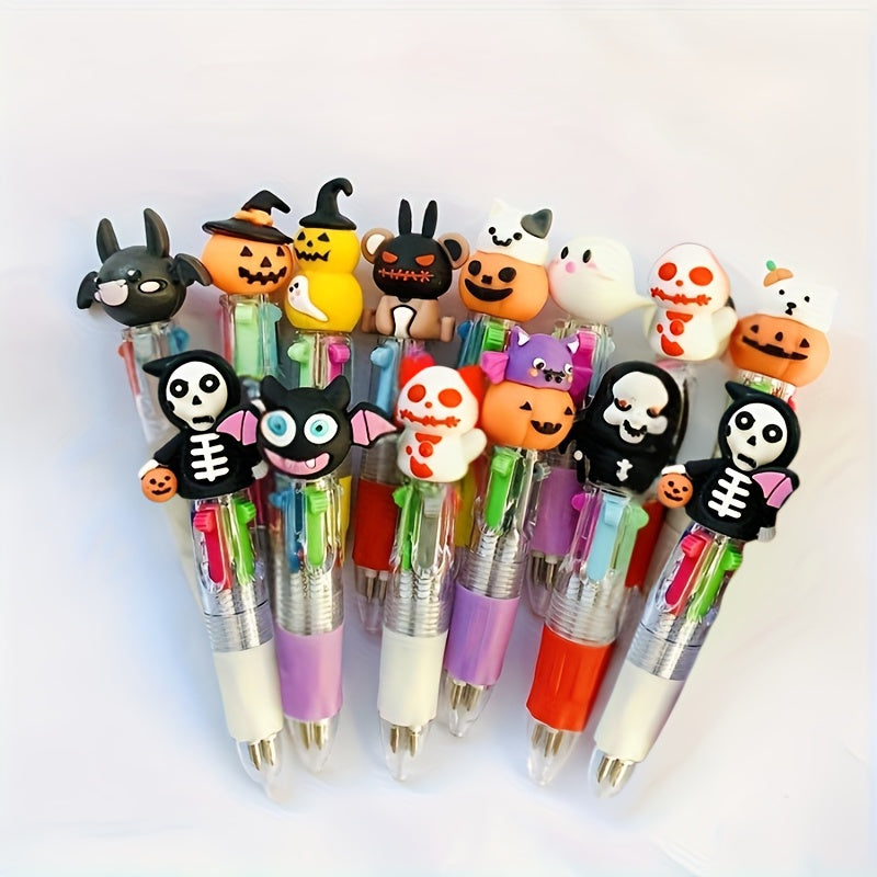 24 Creative Four-Color Halloween Themed Mini Pens Showcasing Eerie Character Tops, Mixed with Four Colors (Green, Blue, Pink, Red), Perfect for Party Gifts, Gifts, And Office Supplies., Party Favors, Office Stationery, Fun Accessories, Playful Style,