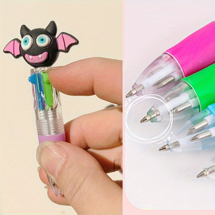 24 Creative Four-Color Halloween Themed Mini Pens Showcasing Eerie Character Tops, Mixed with Four Colors (Green, Blue, Pink, Red), Perfect for Party Gifts, Gifts, And Office Supplies., Party Favors, Office Stationery, Fun Accessories, Playful Style,