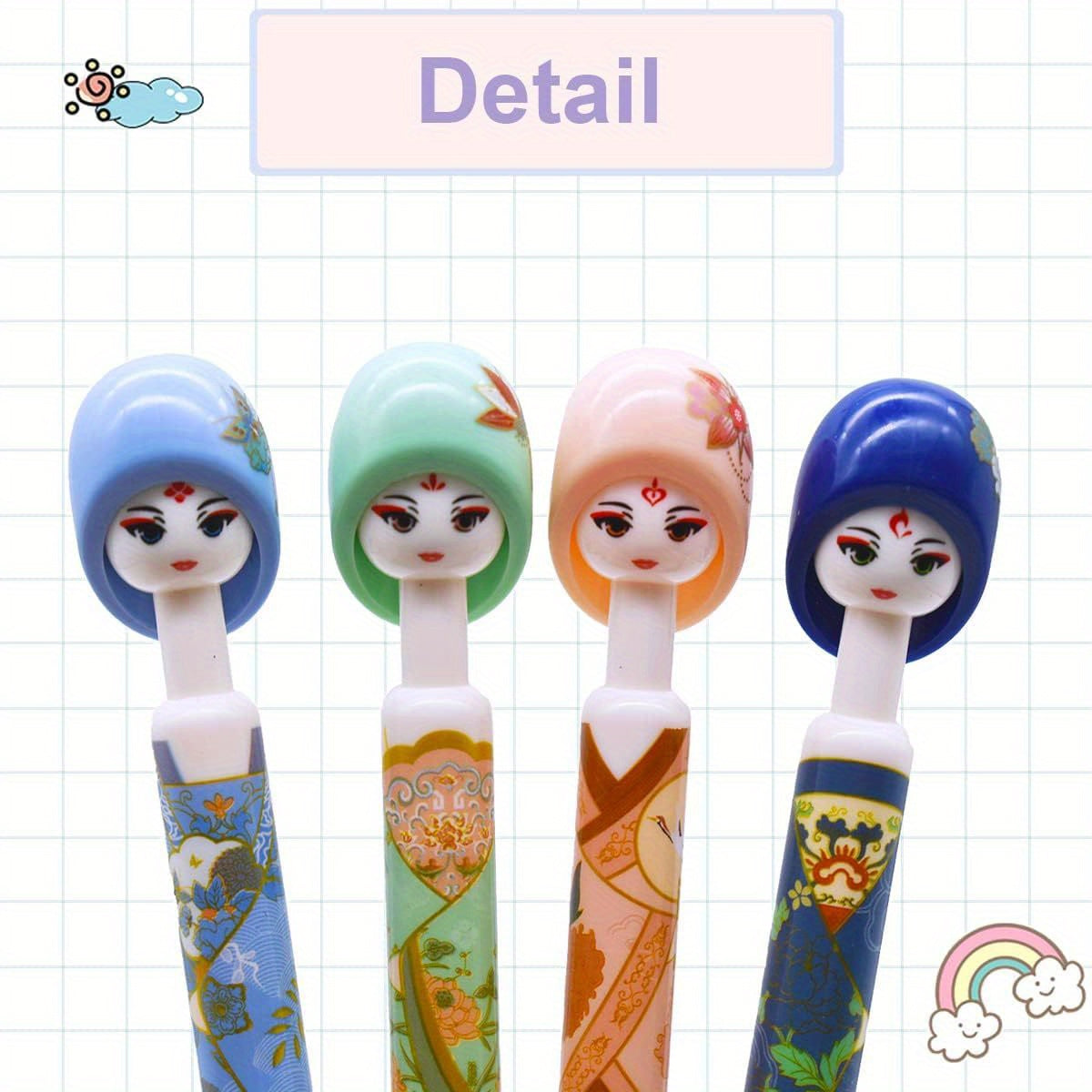 8pcs Cute Chinese Doll Gel Pens - Retractable Retro Hanfu Print Pens with Floral Design, Vibrant Colors, Durable Metal Clips & Ergonomic Grip for Students, Teachers, Coworkers - Perfect Gift for Women, Birthdays, Desk Decor, Cute Pens, Teacher Stationery,