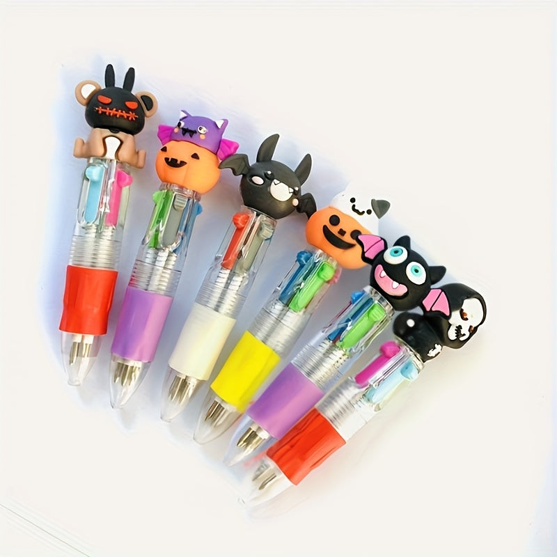 24 Creative Four-Color Halloween Themed Mini Pens Showcasing Eerie Character Tops, Mixed with Four Colors (Green, Blue, Pink, Red), Perfect for Party Gifts, Gifts, And Office Supplies., Party Favors, Office Stationery, Fun Accessories, Playful Style,