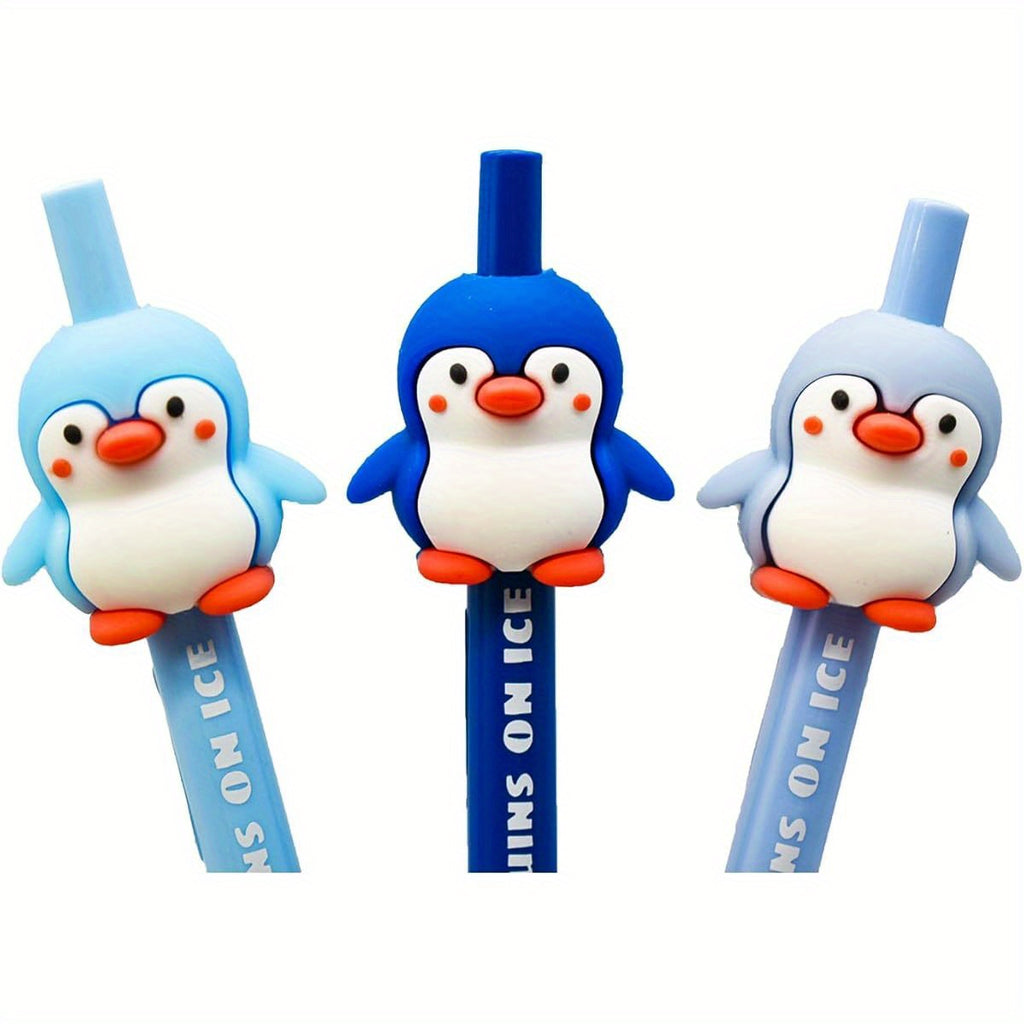 6pcs Retractable Pens with Cute Penguin Design - Black Ink, Durable Metal Construction, Perfect for Penguin Club, School, Office, and Party Favors, Penguin Gifts, School Stationery, Playful Design, Metallic Finish