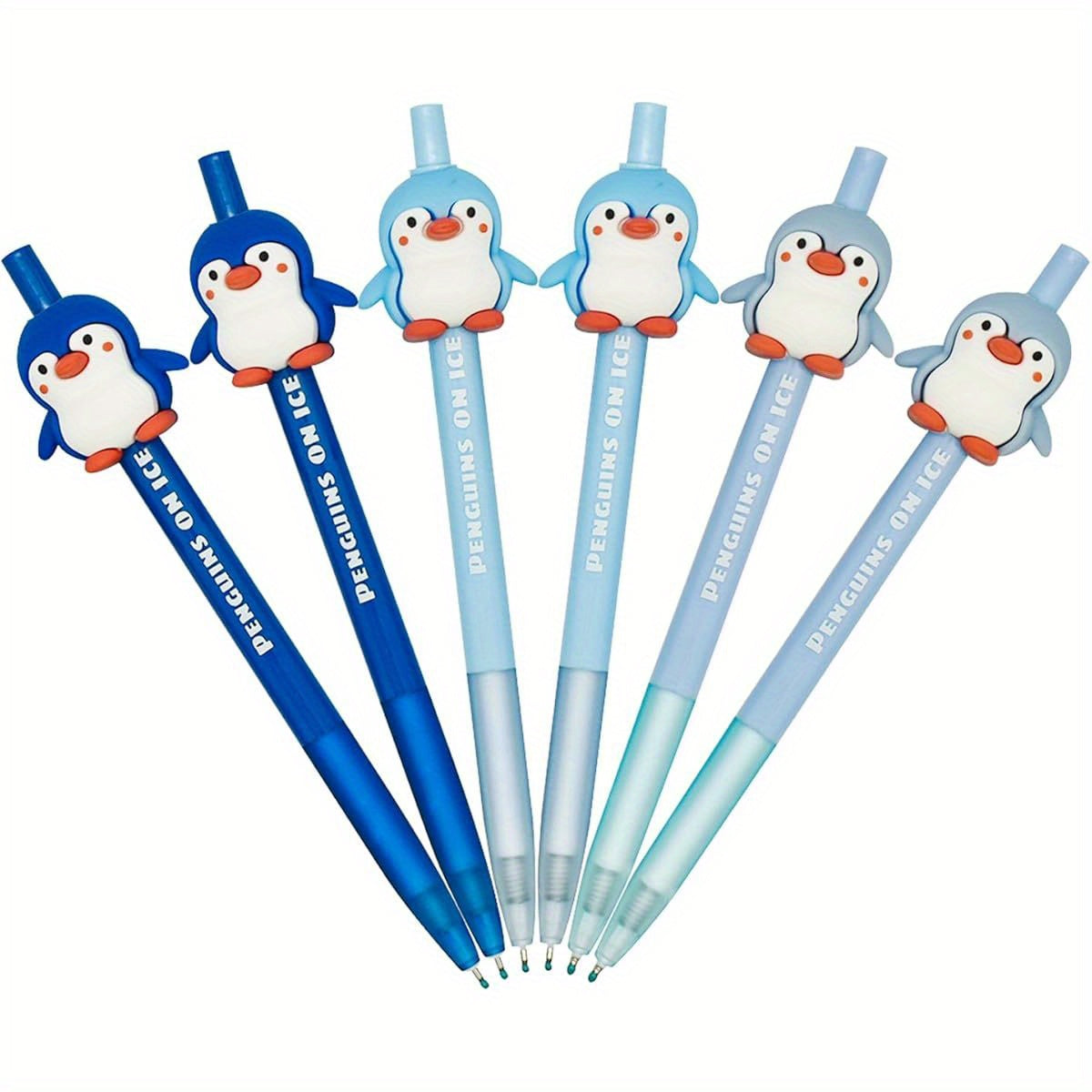 6pcs Retractable Pens with Cute Penguin Design - Black Ink, Durable Metal Construction, Perfect for Penguin Club, School, Office, and Party Favors, Penguin Gifts, School Stationery, Playful Design, Metallic Finish