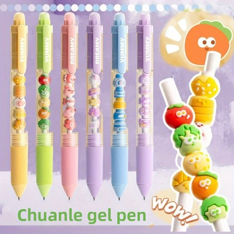 Chuanle Cute Cartoon Character Retractable Gel Pen with Eraser - Quick-Drying Brush Tip, Vibrant Colors & Smooth Writing, Medium Tip Ballpoint Pen for School, Office, DIY, Birthday Gifts, Playful Design with Heart & Star Patterns, No Feathering, Durable &