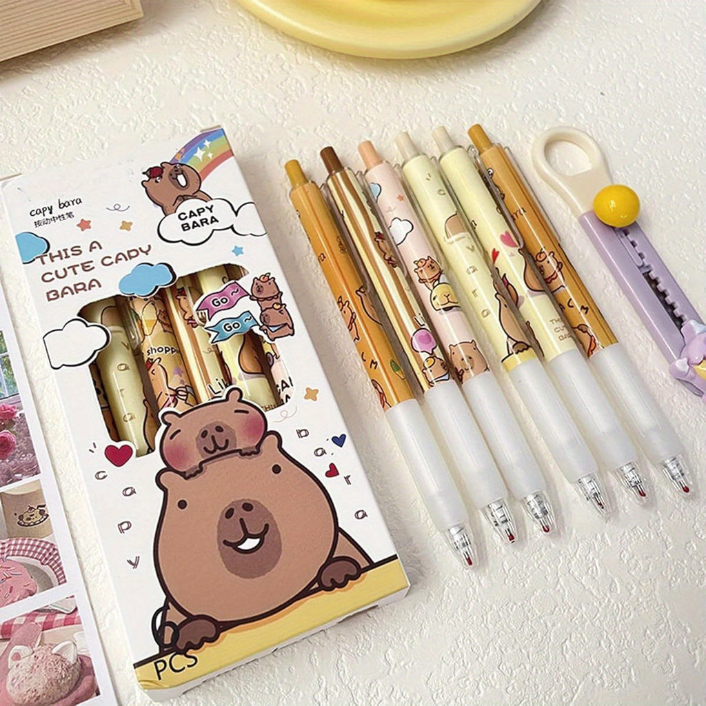 6pcs Capybala Retractable Cute Cartoon Capybara Pens 0. 5mm Black Ink Soft Grip Gel Ink Aesthetic Office School Supplies for Girls Boys Women Men, Cute Gel Pens, Fancy Pen, Needle Tip Pens, Cute Pens Bulk, School Pens, Ink Gel Pens, Notetaking Pens,