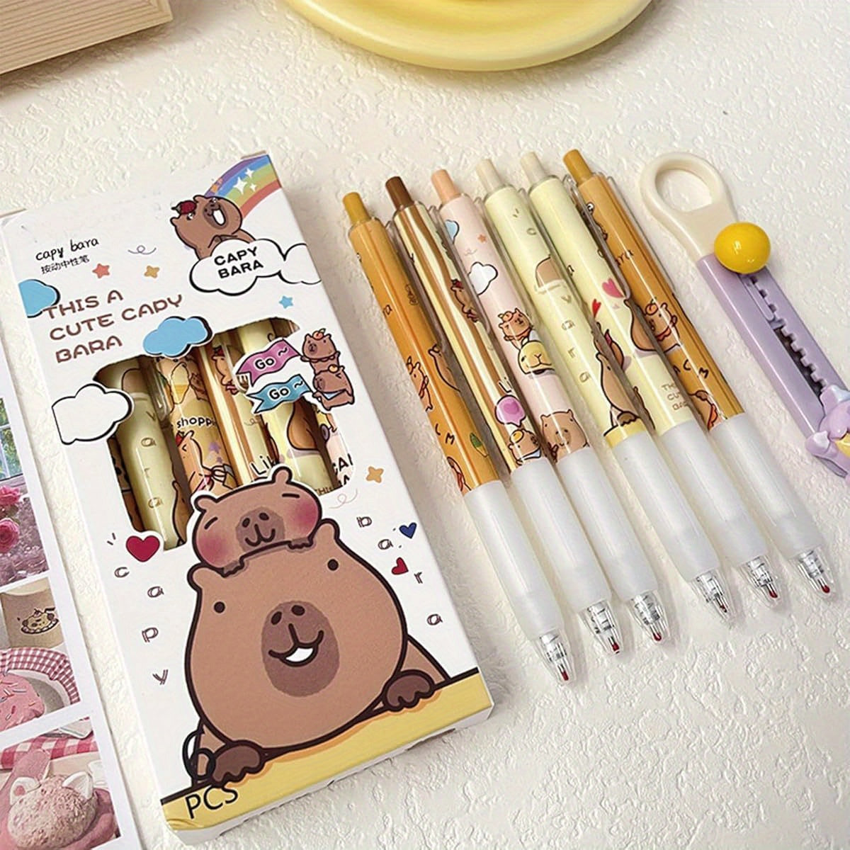 6pcs Capybala Retractable Cute Cartoon Capybara Pens 0. 5mm Black Ink Soft Grip Gel Ink Aesthetic Office School Supplies for Girls Boys Women Men, Cute Gel Pens, Fancy Pen, Needle Tip Pens, Cute Pens Bulk, School Pens, Ink Gel Pens, Notetaking Pens,