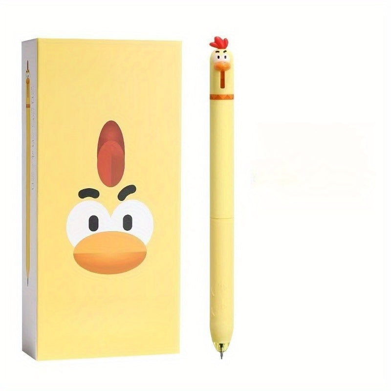 Funny Chicken-Shaped Ballpoint Pens - Cute Office & School Supplies with Retractable Button Closure, Quick-Dry Ink, 0.5mm Fine Tip - Fun Desk Decor in White, Pink, Yellow, Black - Ideal Gift for Chicken Lovers, Students, Coworkers - Durable Plastic