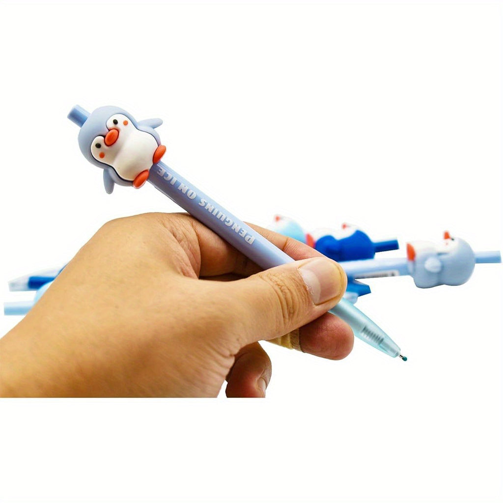 6pcs Retractable Pens with Cute Penguin Design - Black Ink, Durable Metal Construction, Perfect for Penguin Club, School, Office, and Party Favors, Penguin Gifts, School Stationery, Playful Design, Metallic Finish