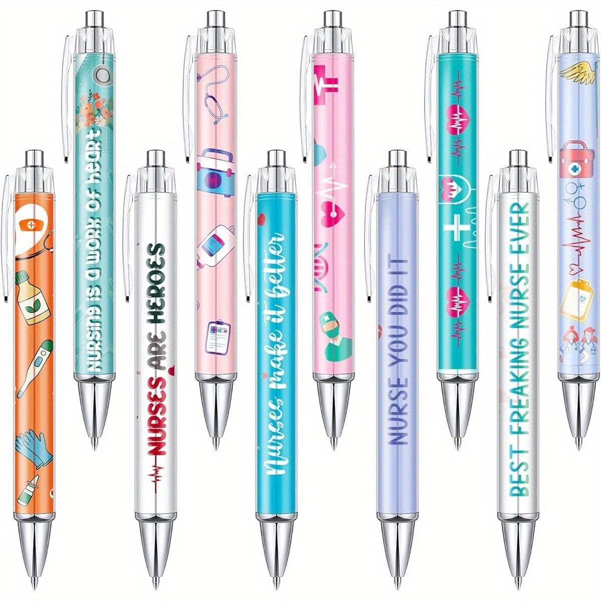 Nurse Ballpoint Pens Lovely Cartoon Cute Retractable Nursing Funny Ink for Medical Assistants Students Workers Office Appreciation Gifts ( 10pcs), Nurse Accessories, Nursing Pen, Student Stationery, Office Supplies, Playful Stationery, Cute Design,