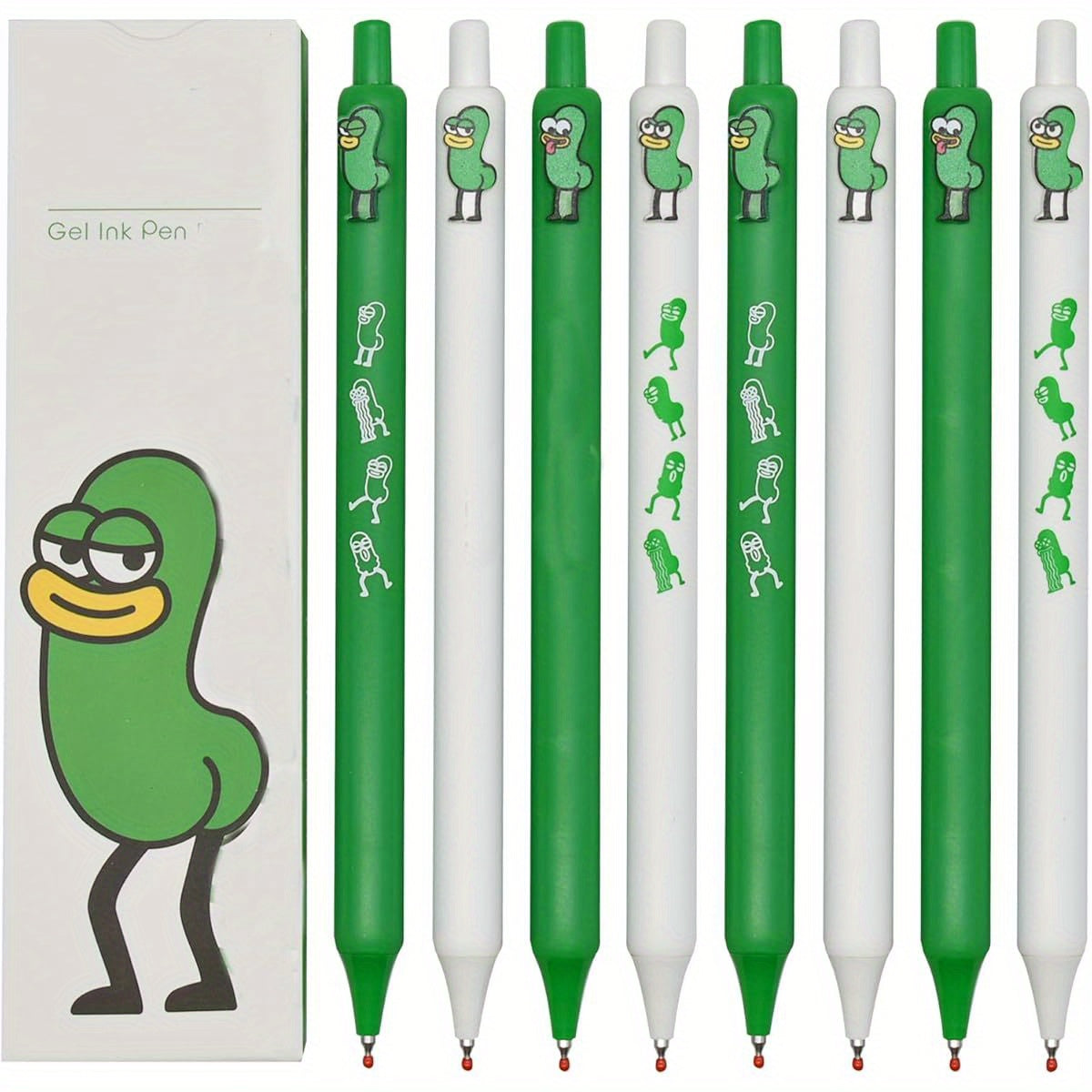 8pcs Cartoon Green Insect Gel Pens Retractable Cute Bugs Pens Little Worm Pens Balck Ink for School Home Office Supplies Birthday Gifts, Office Stationery, Study Essentials, Whimsical Writing Tools, Fun Design, Comfortable Grip, Fine Point Pen, Novelty