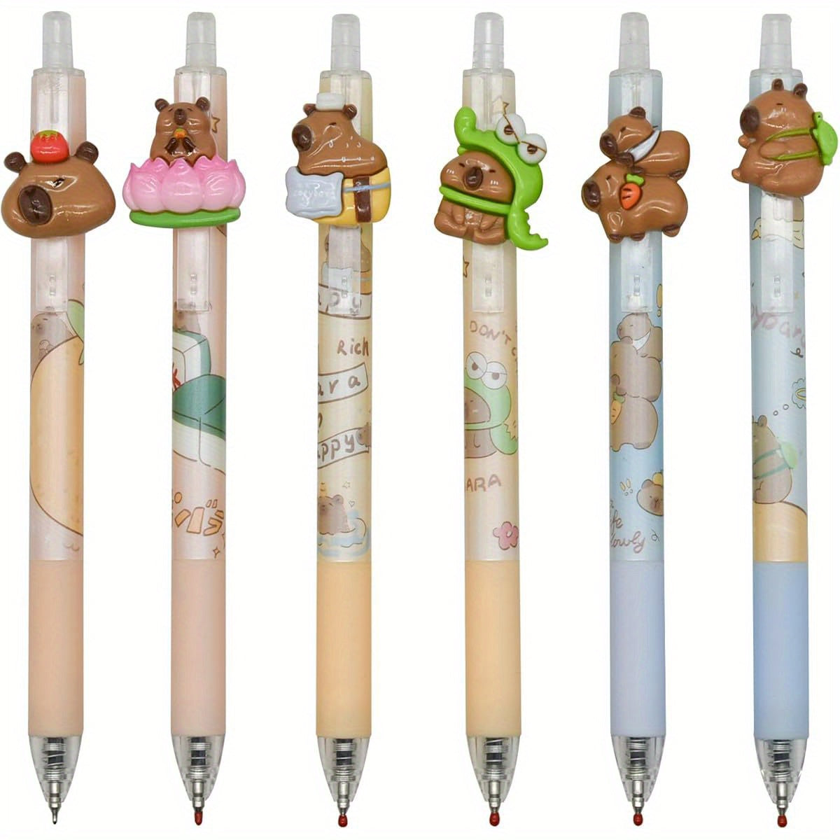 6pcs Capybara Rollerball Gel Pens Cartoon Animal Pen Retractable Priting Pens Novelty Pen Black Ink for School Party Office, Cute Gel Pens, Cute Pens for, Gel Pens Set, Colored Gel Pens, Pastel Gel Pens, Party Favors, Writing Tools, Playful Stationery,