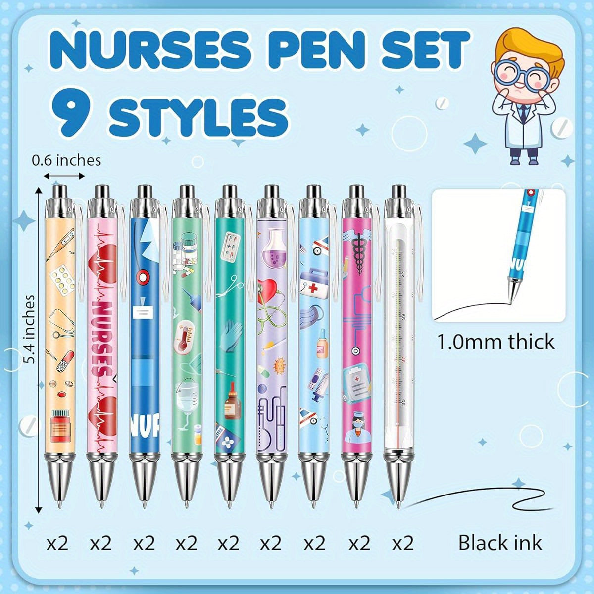 18pcs Nurse Ballpoint Pens Funny Retractable Cartoon Nursing Pens Black Ink Cute Ballpoint for Medical Assistants Nurse Students Appreciation Gifts, Nurse Accessories, Student Essentials, Nurse Gifts, Cute Design, Fun Stationery, Fine Tip, Retractable