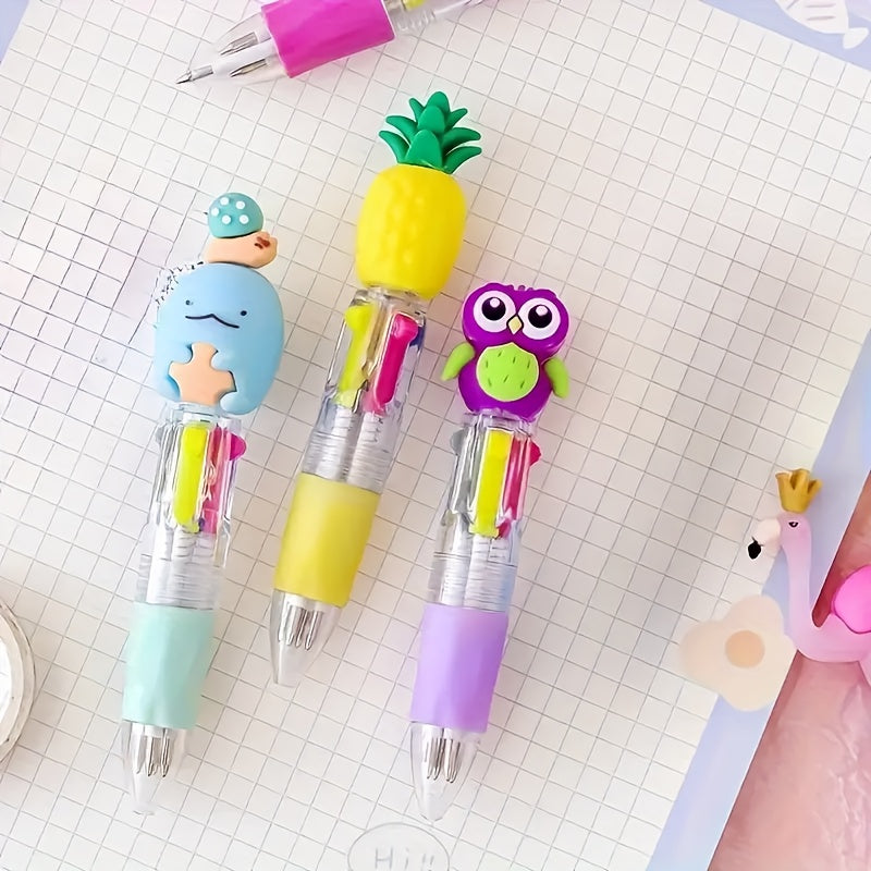 10pcs set of adorable retractable ballpoint pens, featuring ergonomic round barrel design, medium tip, PVC material, stick-style structure, and various cute patterns. Suitable for school and office supplies
