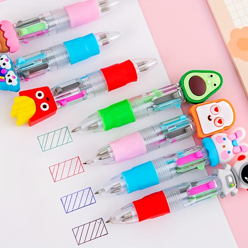 10pcs set of adorable retractable ballpoint pens, featuring ergonomic round barrel design, medium tip, PVC material, stick-style structure, and various cute patterns. Suitable for school and office supplies