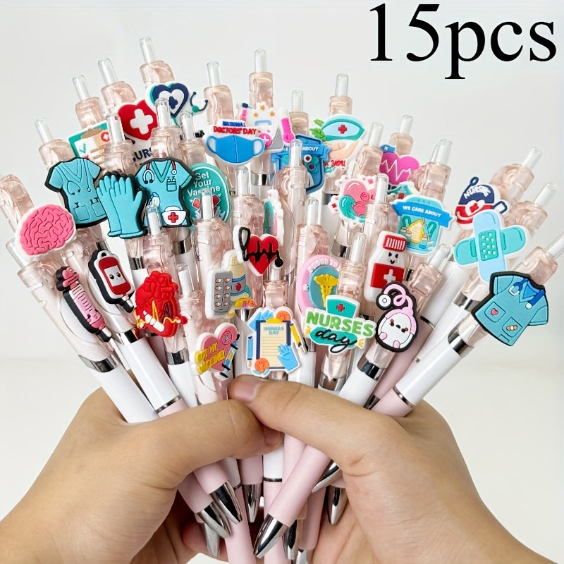 15/25pcs Cartoon Medical Design DIY High-Quality Stylus Ballpoint Pen, Retractable Gel Pen for Back-to-School Season - Perfect for Students and Teachers, Random Colors, Suitable for 30 Occasions & Festivals