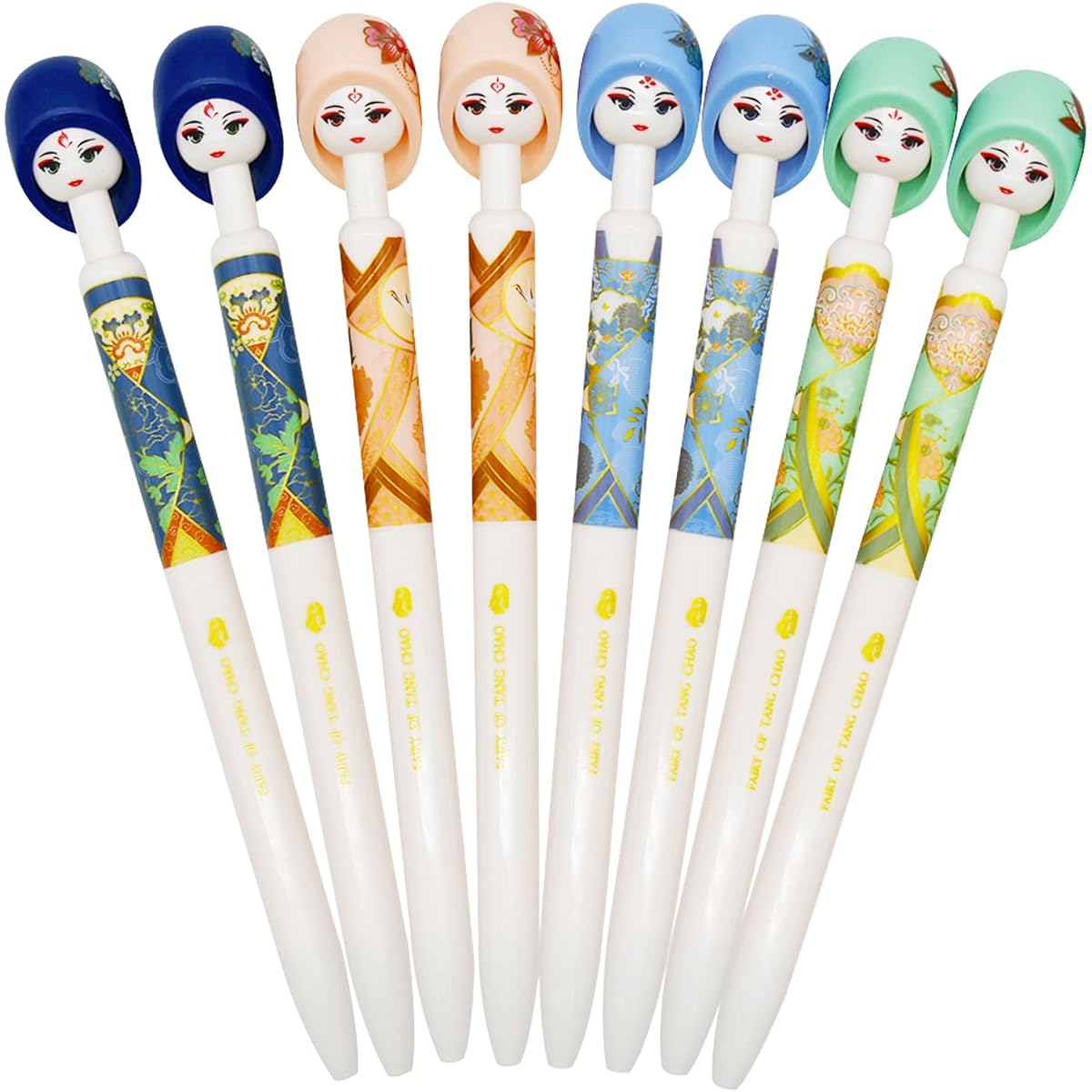 8pcs Cute Chinese Doll Gel Pens - Retractable Retro Hanfu Print Pens with Floral Design, Vibrant Colors, Durable Metal Clips & Ergonomic Grip for Students, Teachers, Coworkers - Perfect Gift for Women, Birthdays, Desk Decor, Cute Pens, Teacher Stationery,