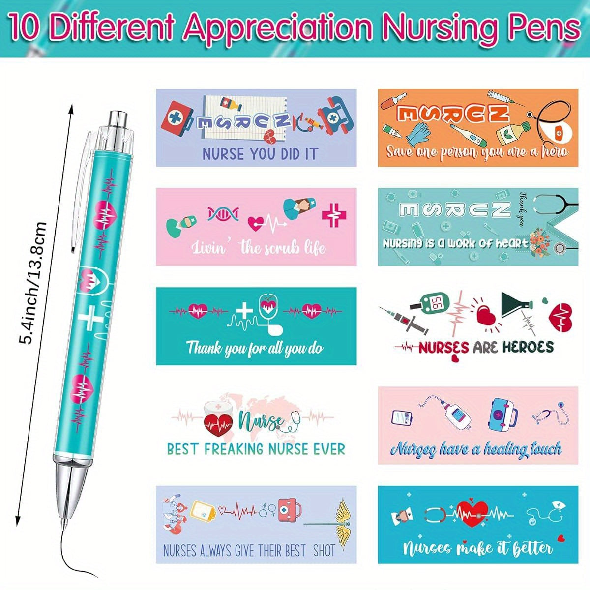 Nurse Ballpoint Pens Lovely Cartoon Cute Retractable Nursing Funny Ink for Medical Assistants Students Workers Office Appreciation Gifts ( 10pcs), Nurse Pen Set, Nurse Accessories, Nurse Gifts, Office Supplies, Playful Accessories, Fun Writing Tools,