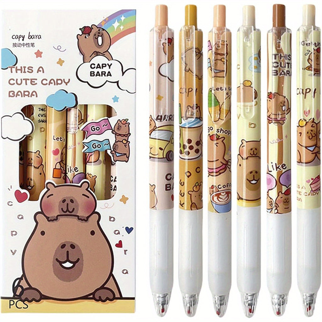 6pcs Capybala Retractable Cute Cartoon Capybara Pens 0. 5mm Black Ink Soft Grip Gel Ink Aesthetic Office School Supplies for Girls Boys Women Men, Cute Gel Pens, Fancy Pen, Needle Tip Pens, Cute Pens Bulk, School Pens, Ink Gel Pens, Notetaking Pens,