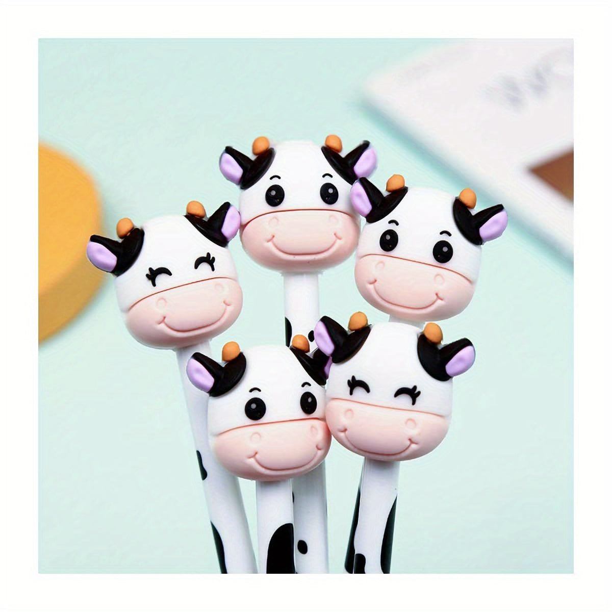 Set of 6 Retractable Gel Pens Featuring a Cute Milk Cow Design, with 0.5Mm Black Gel Ink, Ideal As Promotional Gifts for Schools And Offices.