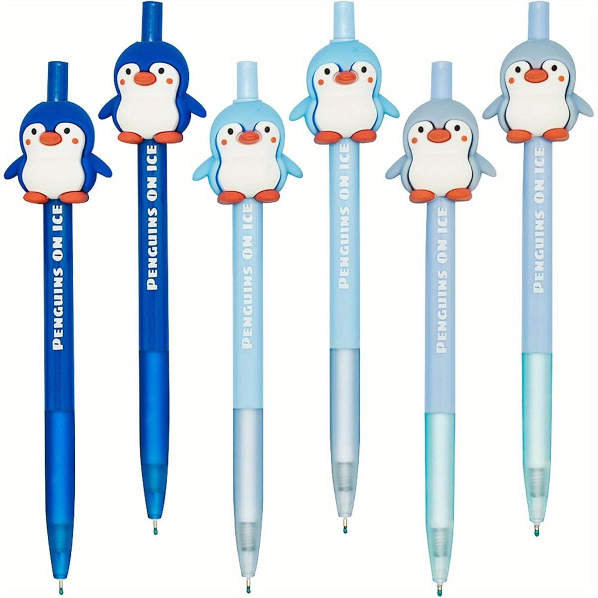 6pcs Retractable Pens with Cute Penguin Design - Black Ink, Durable Metal Construction, Perfect for Penguin Club, School, Office, and Party Favors, Penguin Gifts, School Stationery, Playful Design, Metallic Finish