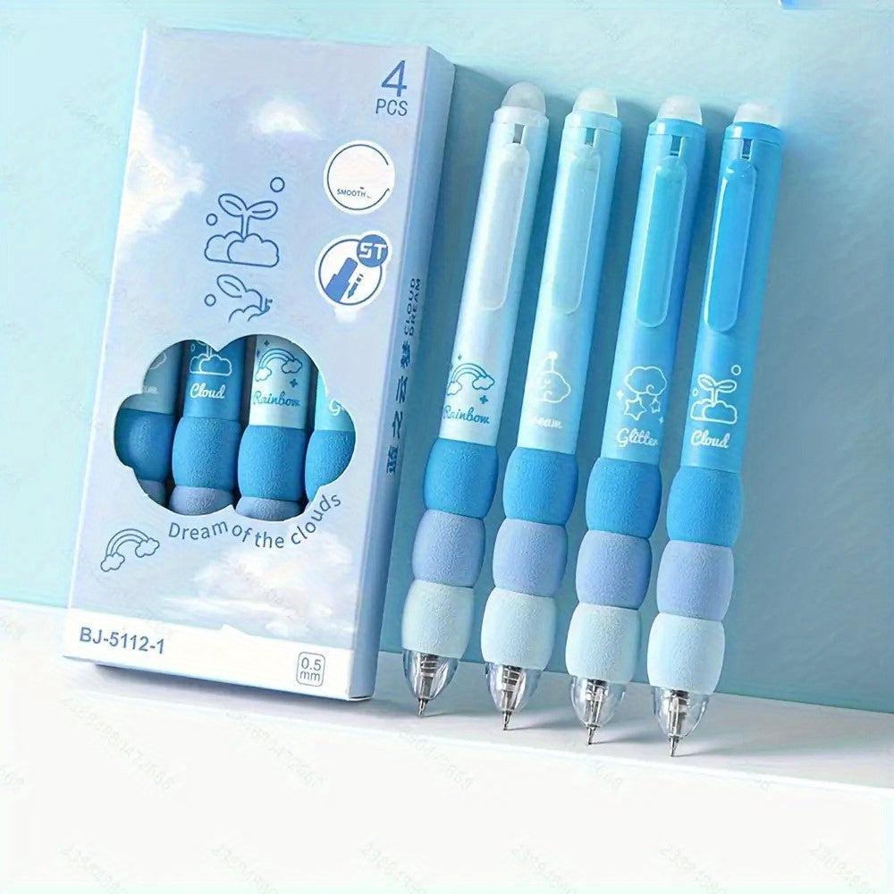 1 Set(4pcs) Cute Cartoon Erasable Gel Pens for Writing, Soft Grip Retractable 0.5mm Fine Point Erasable Gel Pen with Black/Blue Refill, Kawaii Stationery Office Supplies And Accessories, Cute Gel Pens, Fancy Pen, Needle Tip Pens, Cute Pens Bulk, School