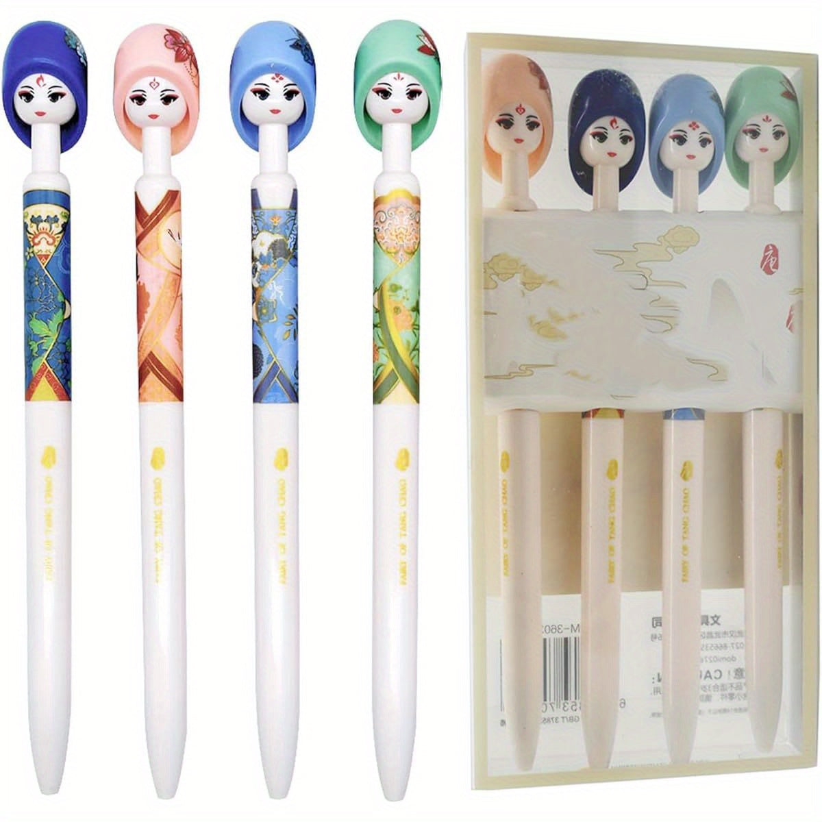 8pcs Cute Chinese Doll Gel Pens - Retractable Retro Hanfu Print Pens with Floral Design, Vibrant Colors, Durable Metal Clips & Ergonomic Grip for Students, Teachers, Coworkers - Perfect Gift for Women, Birthdays, Desk Decor, Cute Pens, Teacher Stationery,