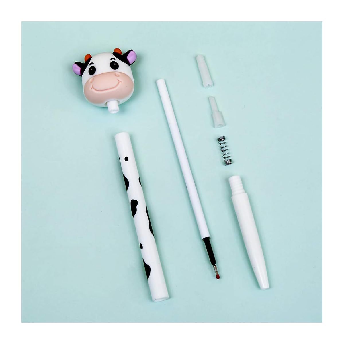 Set of 6 Retractable Gel Pens Featuring a Cute Milk Cow Design, with 0.5Mm Black Gel Ink, Ideal As Promotional Gifts for Schools And Offices.
